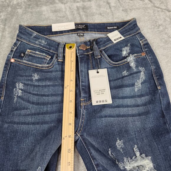 Judy Blue Jeans Womens 26 Skinny Fit Distressed Raw Hem Stretch Denim NEW - Picture 9 of 10